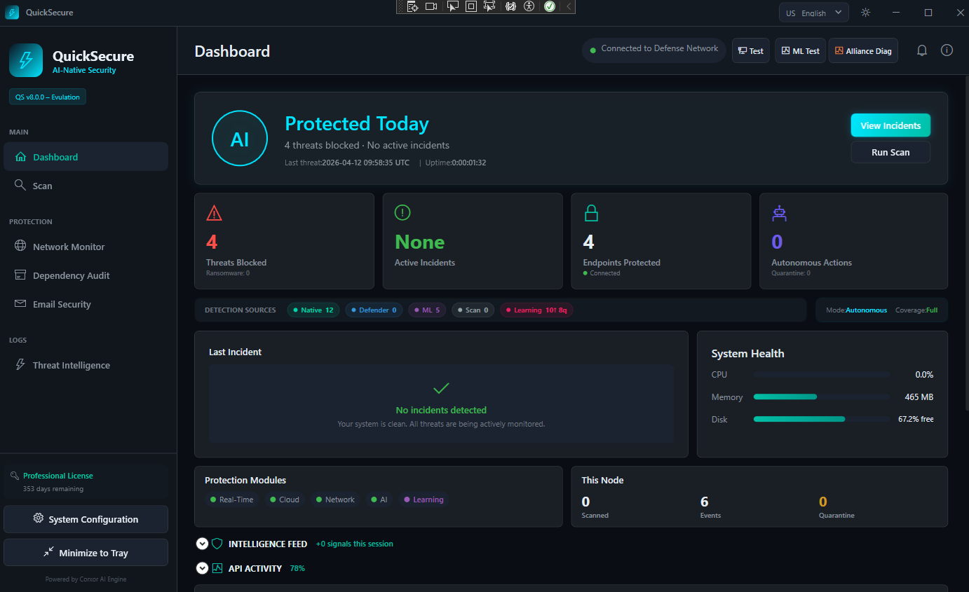 QuickSecure Desktop Agent — AI-Native Endpoint Security Dashboard